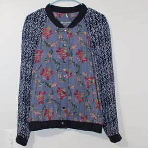 Women's Free People Floral Blue/Blue Pattern Bomber Jacket Size Large